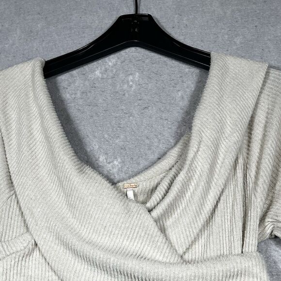 Free People Marley Shirt L Off White Off The Shoulder Ribbed V-Neck Pullover - Picture 2 of 12